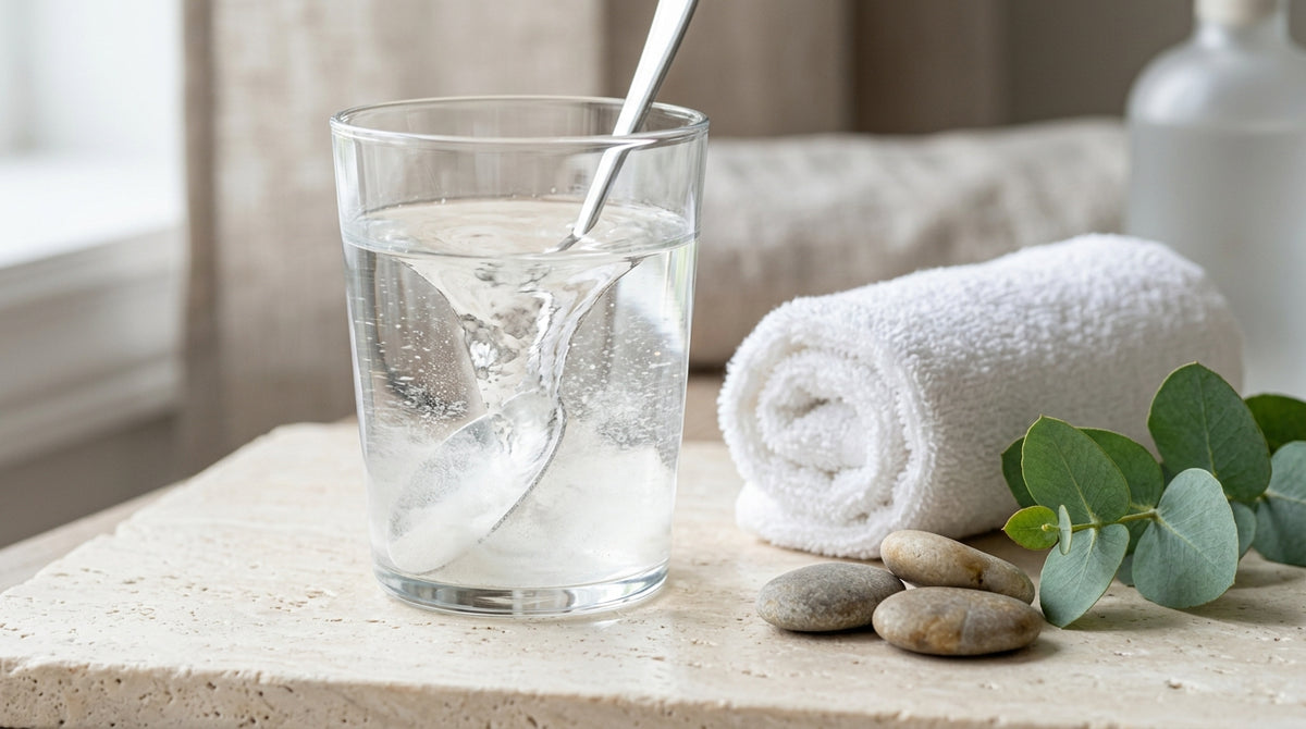 Collagen powder dissolving in water in a spa setting